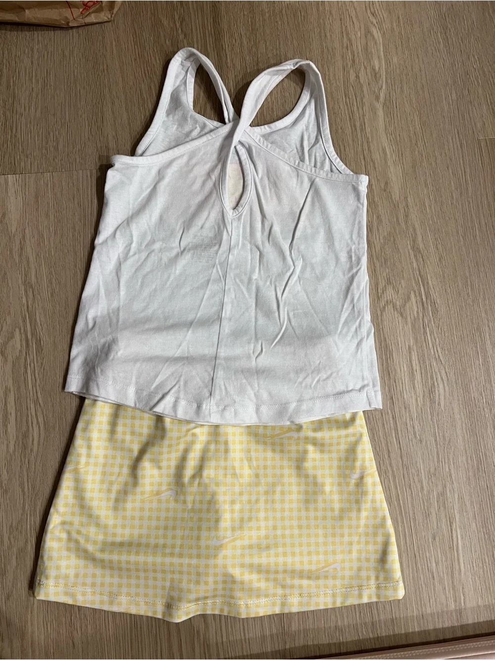 Nike White Tank Top & Yellow Gingham Skort Set - girls size 6x